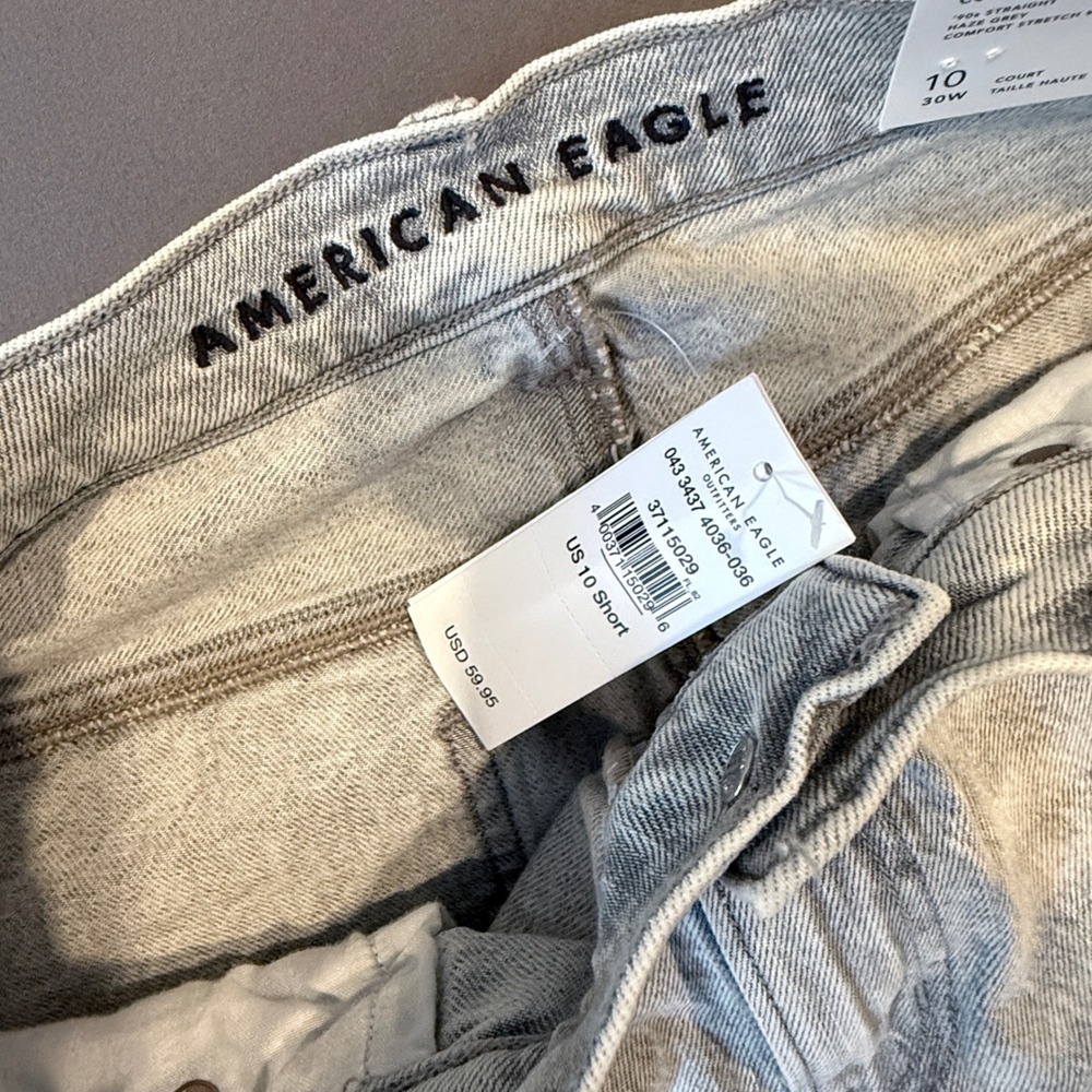 American Eagle 90s Straight Leg Jeans Size 10 Short High Rise Distressed - Picture 7 of 12